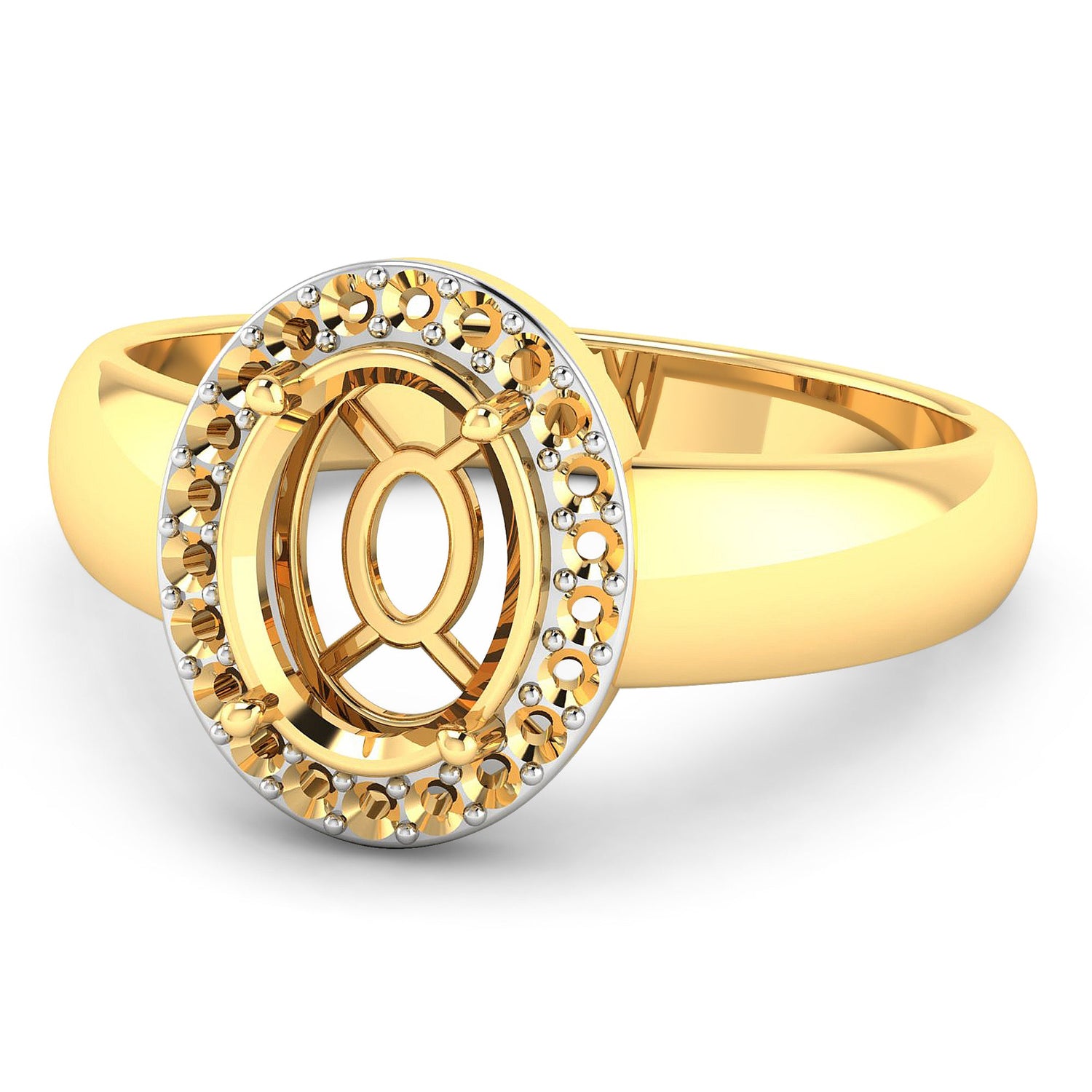 0.22 Carat Genuine White Diamond 14K Yellow Gold Semi Mount Ring - holds 9x7mm Oval Gemstone by Bids.com