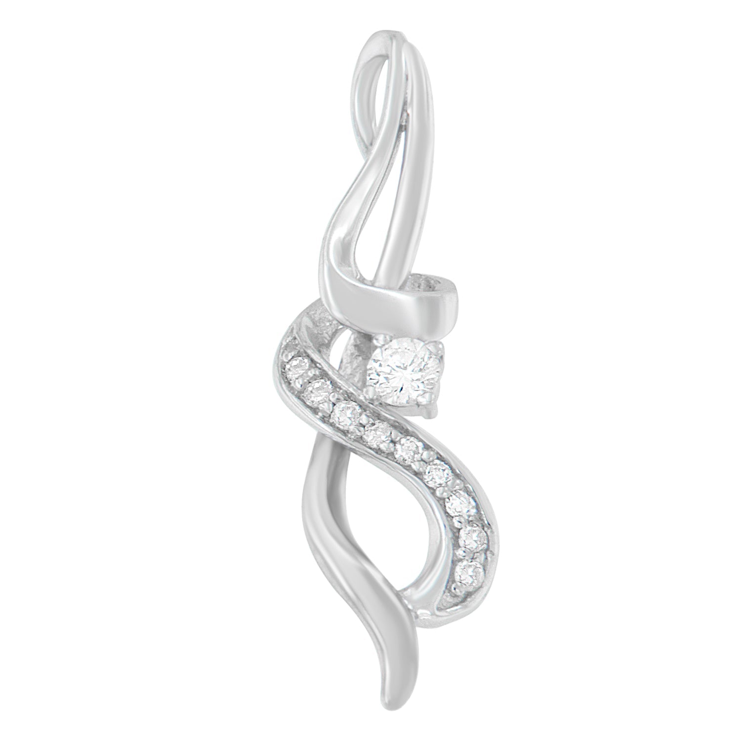 Espira 10K White Gold 1/5 cttw Round Cut Diamond Swirl Pendant Necklace (J-K, I1-I2) by Bids.com