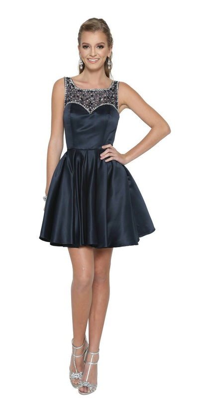 Juliet 808 Sleeveless Short Dress Beaded Illusion Neckline by DiscountDressShop