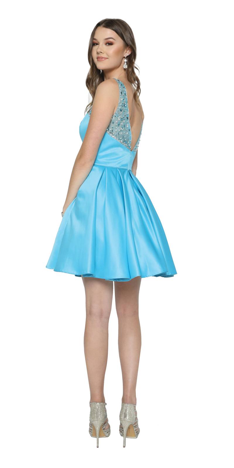Juliet 808 Sleeveless Short Dress Beaded Illusion Neckline by DiscountDressShop