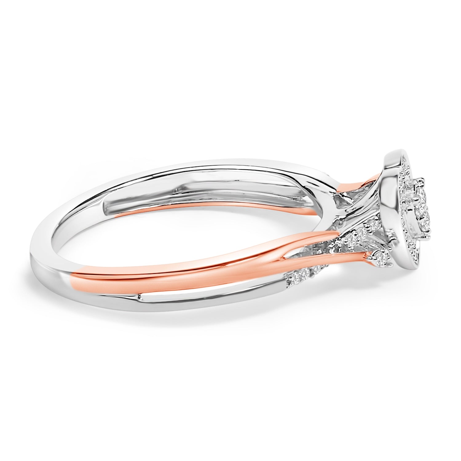 14K Rose Gold Plated Sterling Silver 1/10 Cttw Diamond Heart Motif Ring by Bids.com