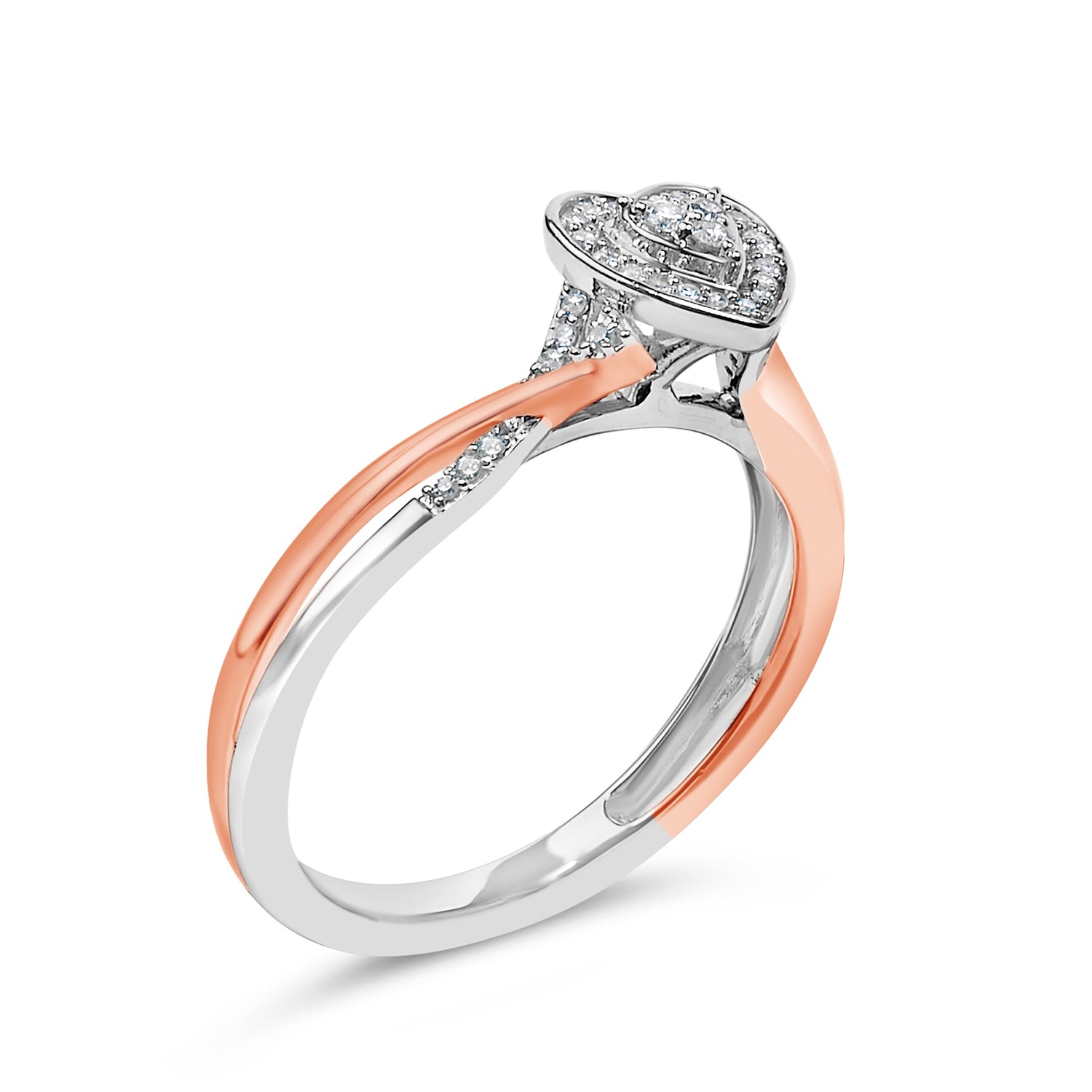 14K Rose Gold Plated Sterling Silver 1/10 Cttw Diamond Heart Motif Ring by Bids.com