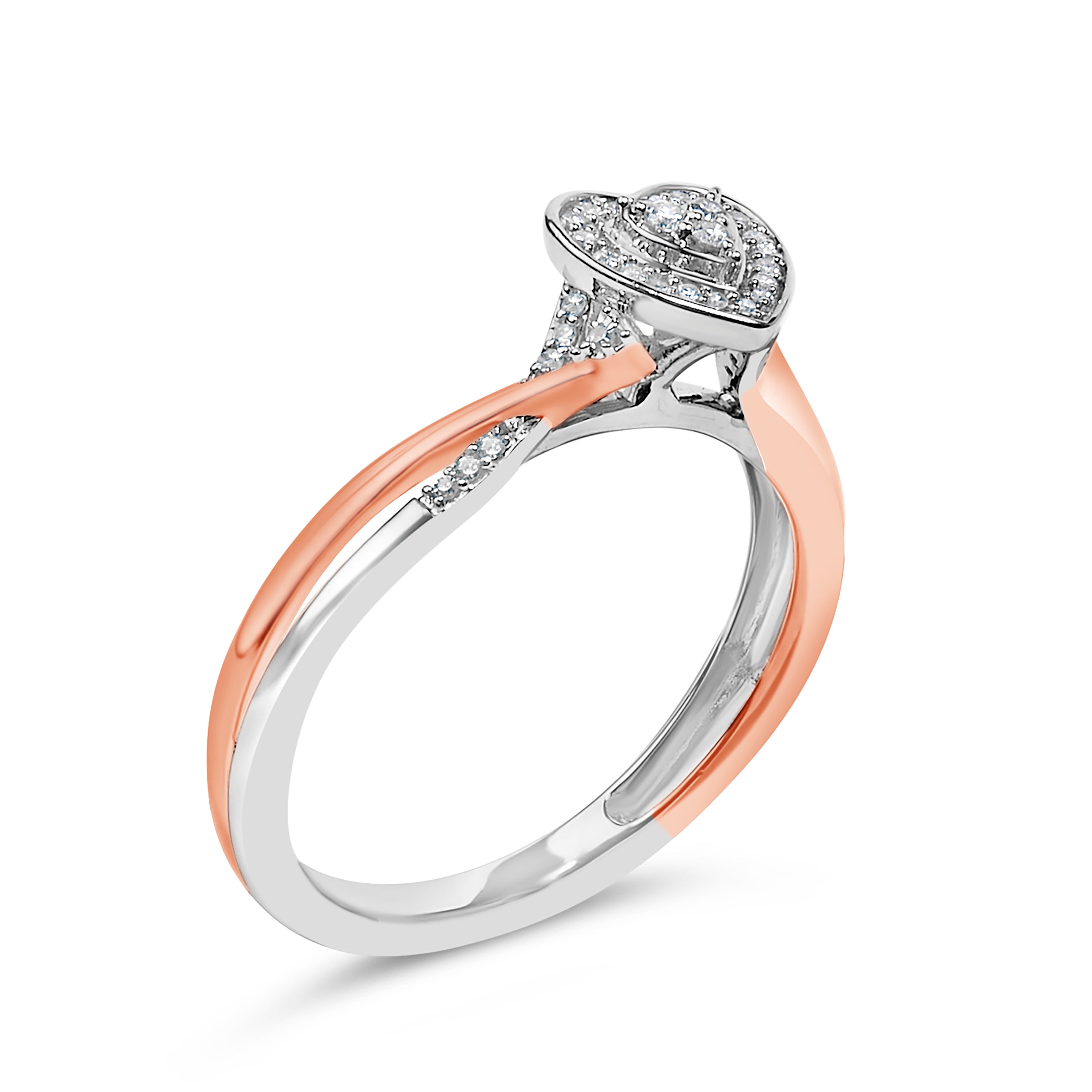 14K Rose Gold Plated Sterling Silver 1/10 Cttw Diamond Heart Motif Ring by Bids.com