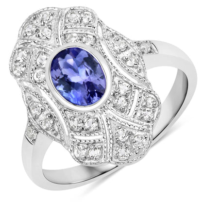 1.17 Carat Genuine Tanzanite and White Topaz .925 Sterling Silver Ring by Bids.com