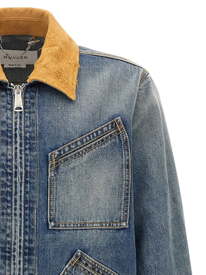 Mcqueen Men Suede Denim Jacket by Luosophy