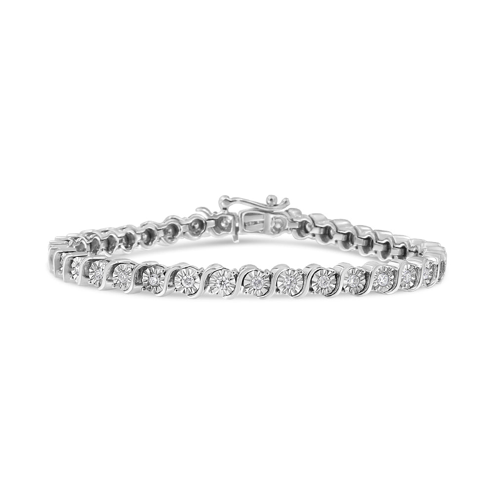 14K White Gold 1.00 Cttw Lab Grown Diamond Round Miracle Plate and "S" Link Tennis Bracelet (F-G Color, VS2-SI1 Clarity) Size 7" by Bids.com