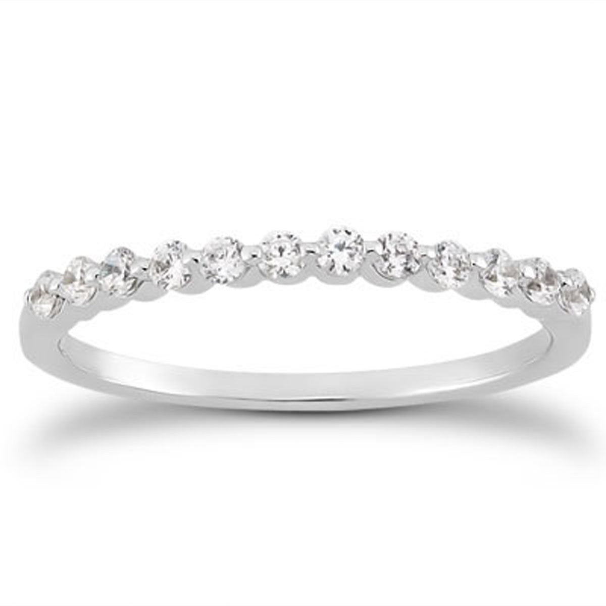 14k White Gold Floating Diamond Single Shared Prong Wedding Ring Band by Bids.com