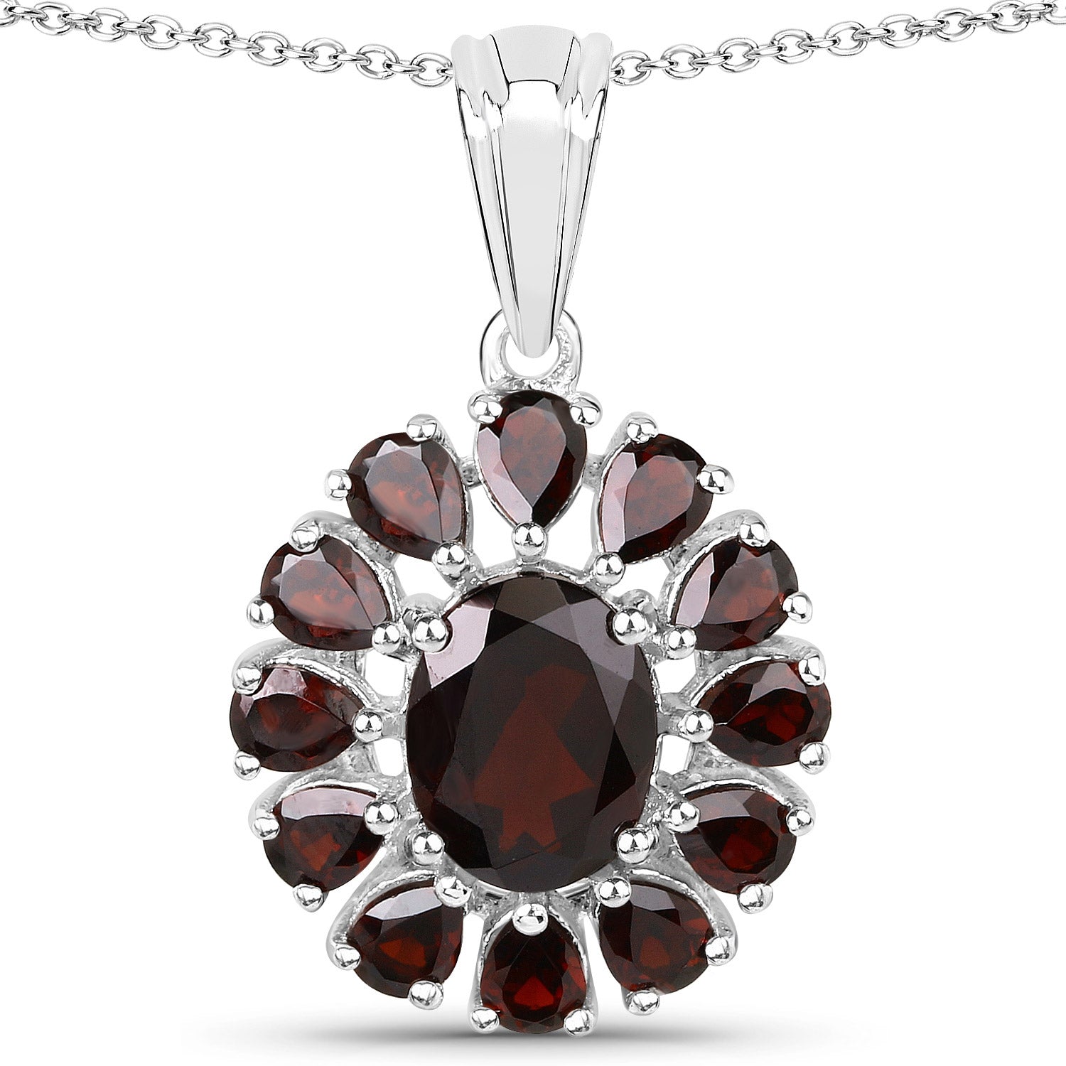 13.82 Carat Genuine Garnet and White Topaz .925 Sterling Silver 3 Piece Jewelry Set (Ring, Earrings, and Pendant w/ Chain) by Bids.com