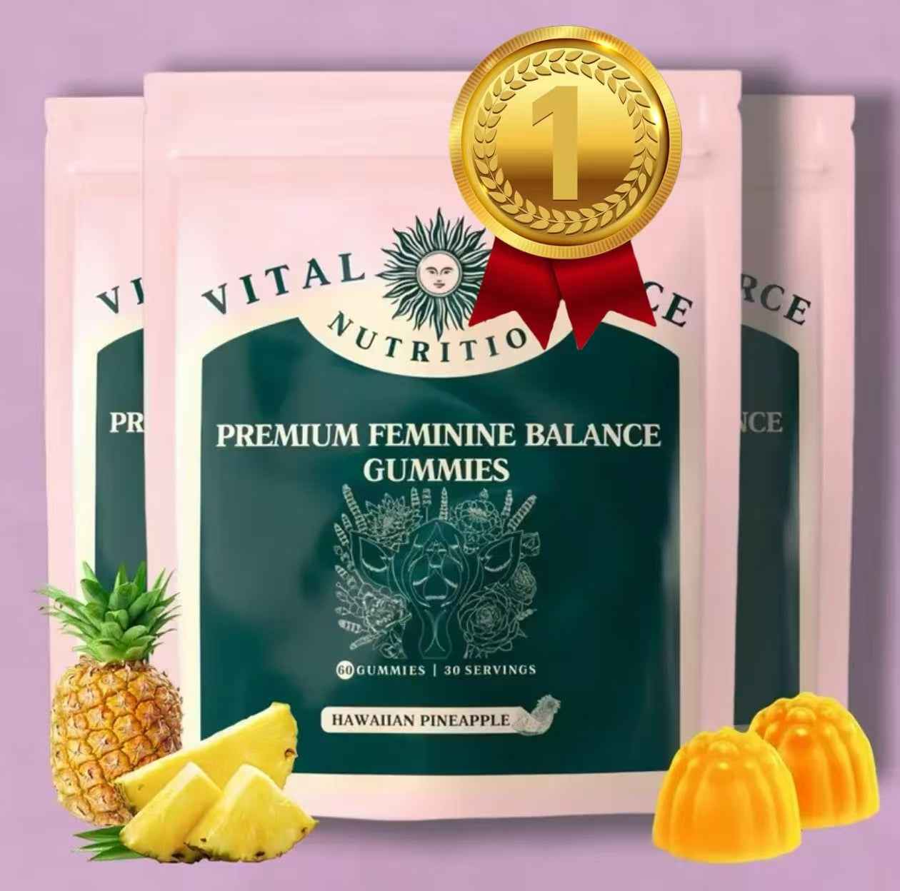 Vital Source Nutrition - Premium Feminine Balance Gummies - for Women’s Health &amp; Wellness - Immune Support - Vegan, Gluten-Free - Hawaiian Pineapple - 60 Gummies - 30 Servings