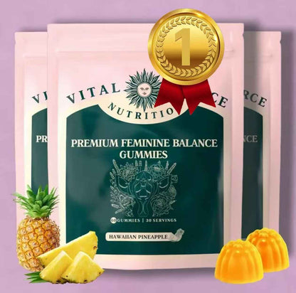 Premium Feminine Balance Gummies - for Women’s Health &amp; Wellness - Immune Support - Vegan, Gluten-Free &amp; Halal - Hawaiian Pineapple - 60 Gummies - 30 Servings