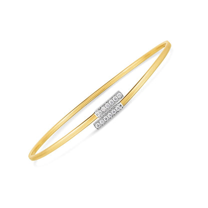 14k Two Tone Gold Diamond Bypass Bar Bangle (2.00 mm) by Bids.com