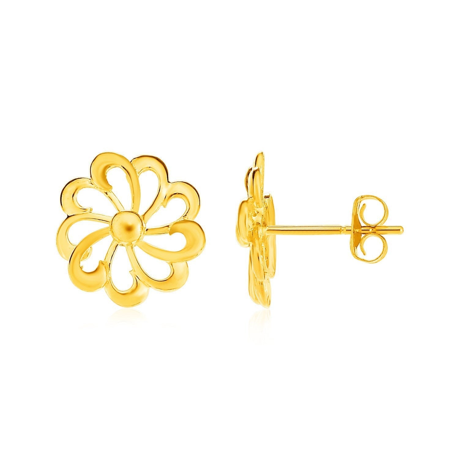 14k Yellow Gold Post Earrings with Flowers  DestGlow