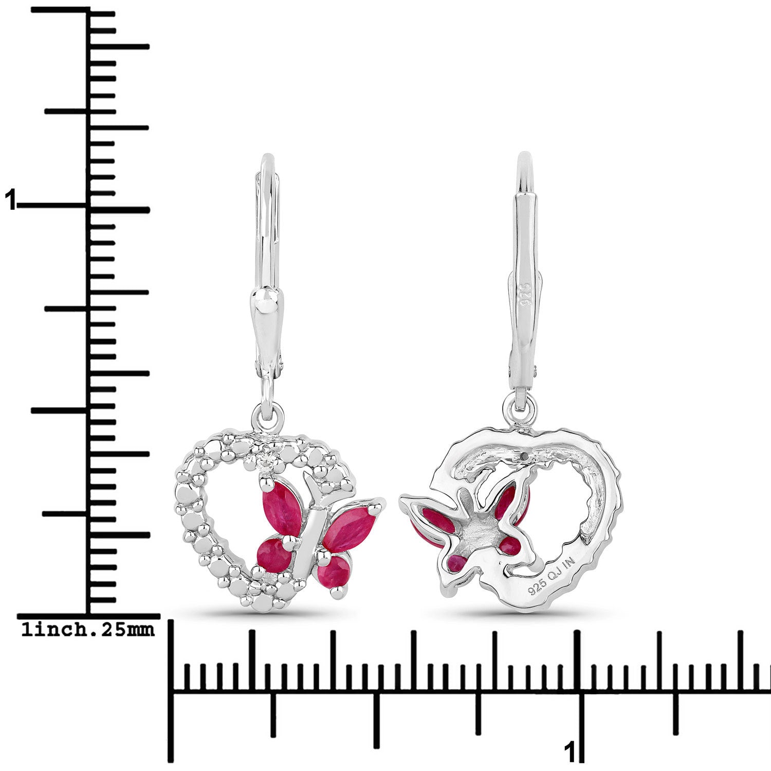 0.59 Carat Genuine Ruby and Created White Sapphire .925 Sterling Silver Earrings  DestGlow