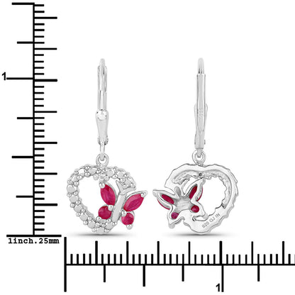 0.59 Carat Genuine Ruby and Created White Sapphire .925 Sterling Silver Earrings  DestGlow