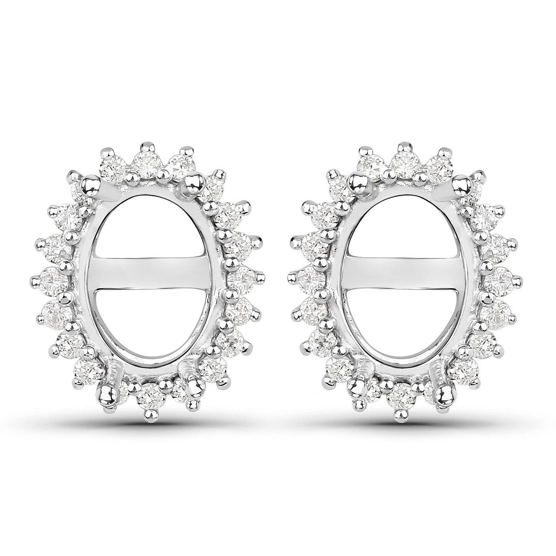 0.26 Carat Genuine White Diamond 14K White Gold Semi Mount Earrings - holds 8x6mm Oval Gemstones by Bids.com