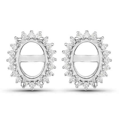0.26 Carat Genuine White Diamond 14K White Gold Semi Mount Earrings - holds 8x6mm Oval Gemstones by Bids.com