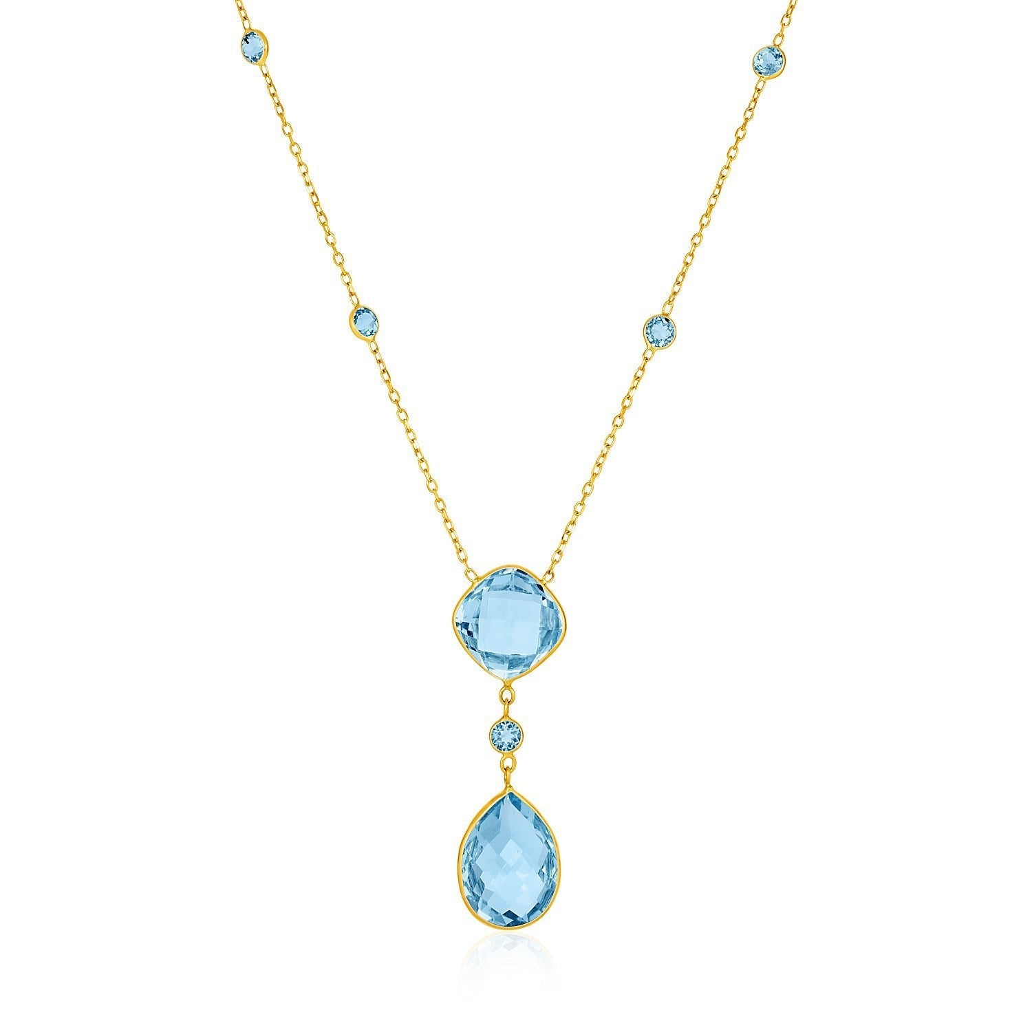 14k Yellow Gold Necklace with Pear-Shaped and Cushion Blue Topaz Briolettes  DestGlow