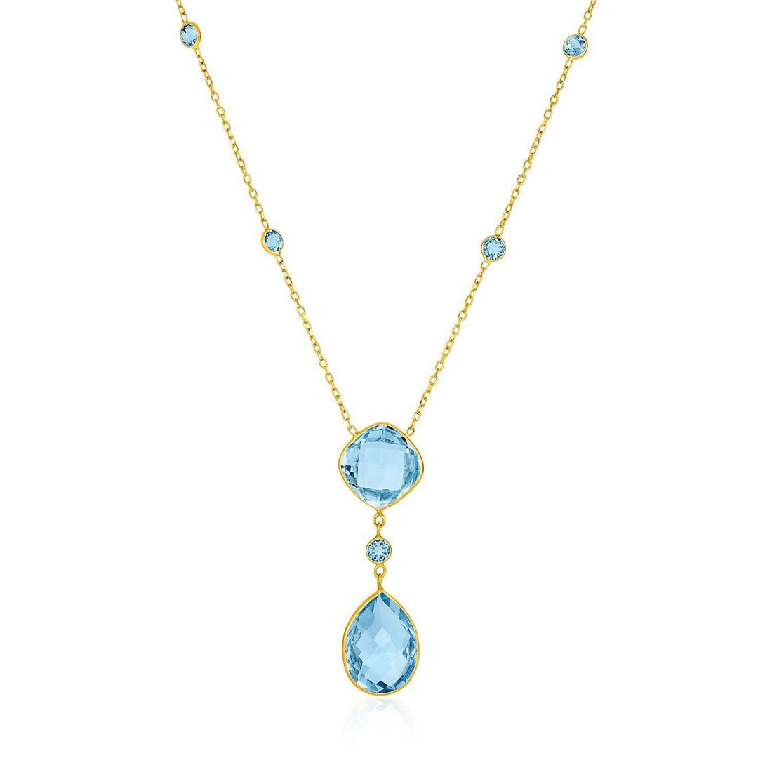 14k Yellow Gold Necklace with Pear-Shaped and Cushion Blue Topaz Briolettes  DestGlow