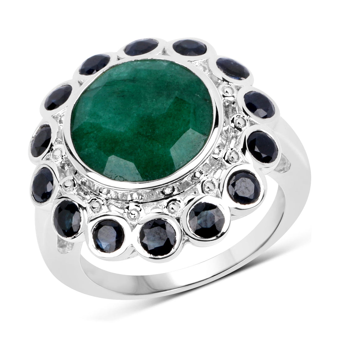 6.88 Carat Dyed Emerald &amp; Blue Sapphire .925 Sterling Silver Ring by Bids.com