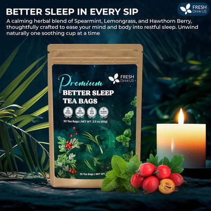 Premium Better Sleep Herbal Tea | Special Herbal Sleep Tea, Caffeine-Free Loose Leaf Blend with Spearmint Leaves, Lemongrass Leaves, and Hawthorn Berry – Naturally Refreshing and Aromatic. by FreshDrinkUS - Natural and Premium Herbal Tea