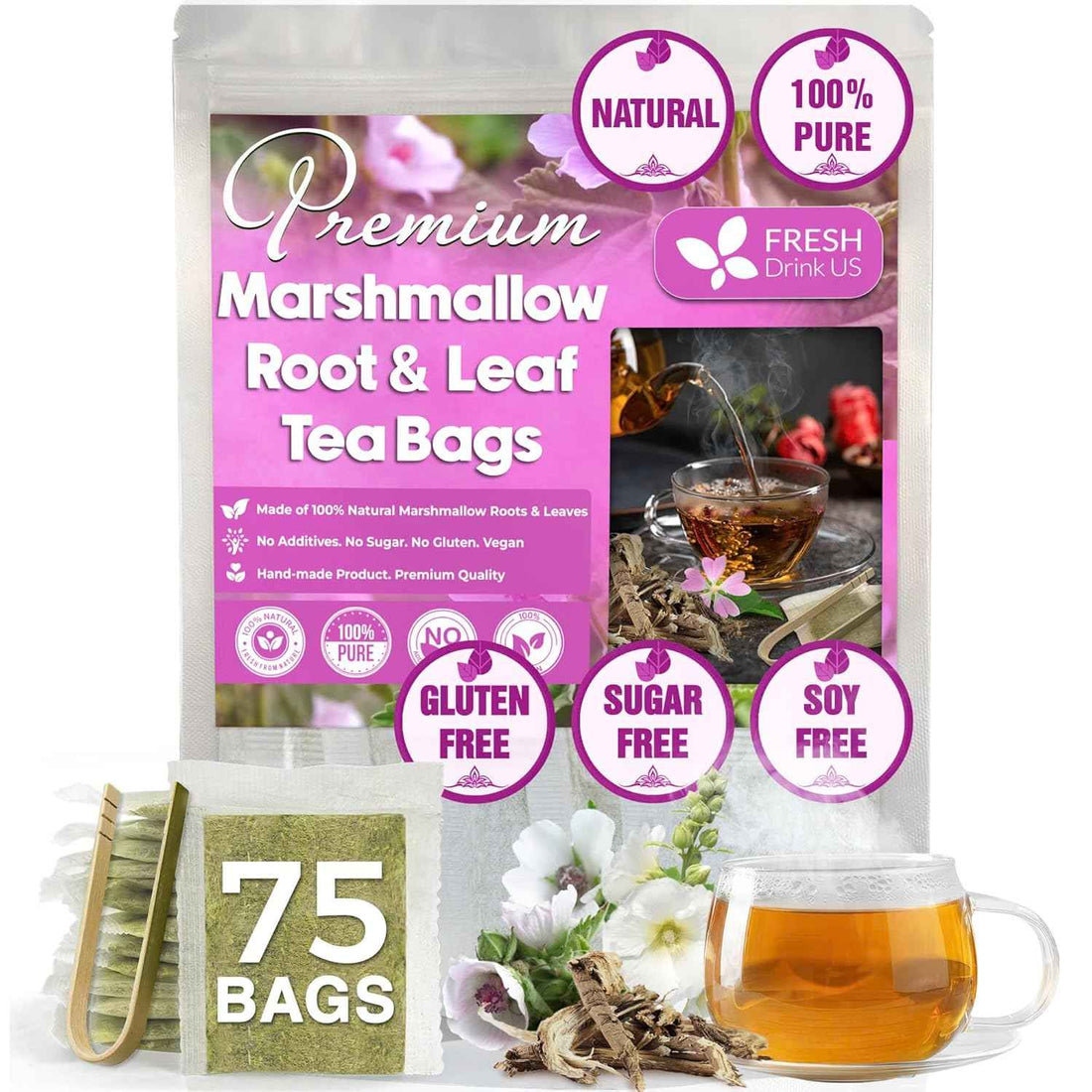 Premium Marshmallow Root and Leaf Tea Bags, 100% Natural &amp; Pure.