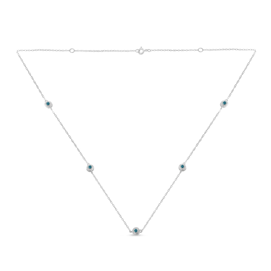 Sterling Silver Treated Blue Color Diamond Station Necklace (1/2 cttw, Blue Color, I2-I3 Clarity) by Bids.com