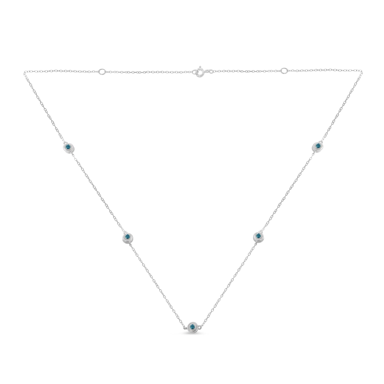 Sterling Silver Treated Blue Color Diamond Station Necklace (1/2 cttw, Blue Color, I2-I3 Clarity) by Bids.com