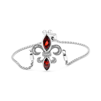 .925 Sterling Silver Marquise Garnet and Diamond Accent Lariat 4â€-10â€ Fleur De Lis Adjustable Bolo Bracelet (H-I Color, SI1-SI2 Clarity) by Bids.com