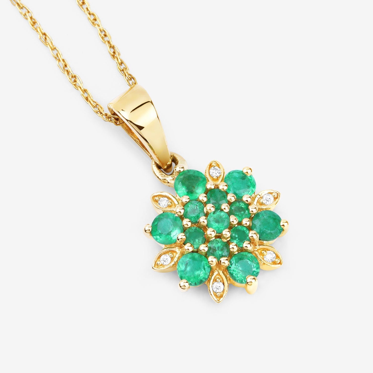 0.72 Carat Genuine Zambian Emerald and White Diamond 14K Yellow Gold Pendant  DestGlow