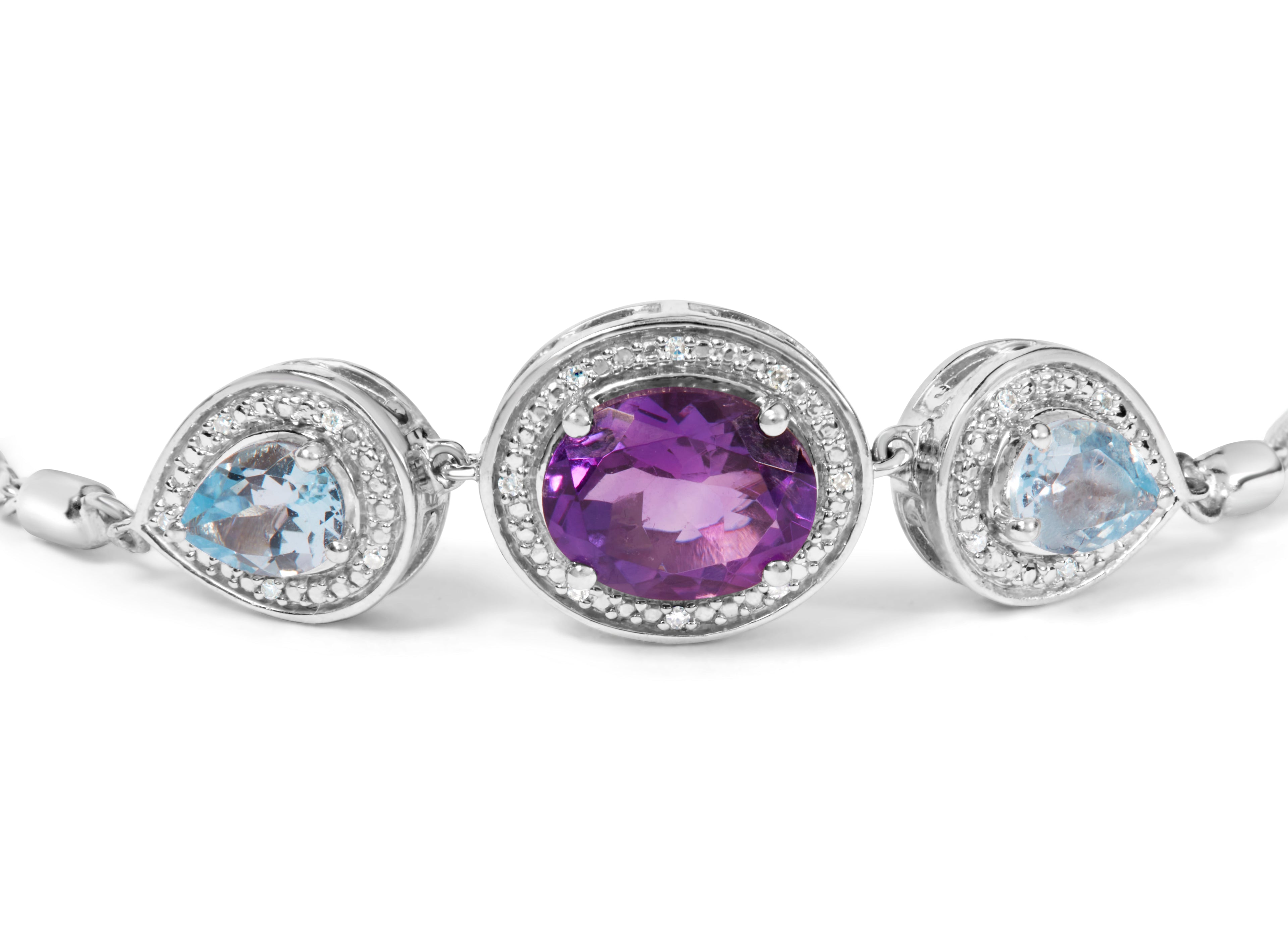 .925 Sterling Silver Oval Amethyst and Pear Blue Topaz with Diamond Accent Lariat 4â€-10â€ Adjustable Bolo Bracelet (H-I Color, SI1-SI2 Clarity) by Bids.com