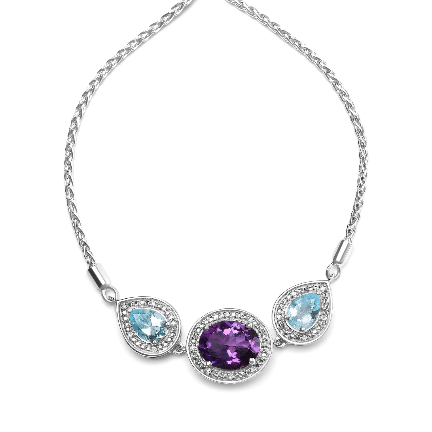 .925 Sterling Silver Oval Amethyst and Pear Blue Topaz with Diamond Accent Lariat 4â€-10â€ Adjustable Bolo Bracelet (H-I Color, SI1-SI2 Clarity) by Bids.com