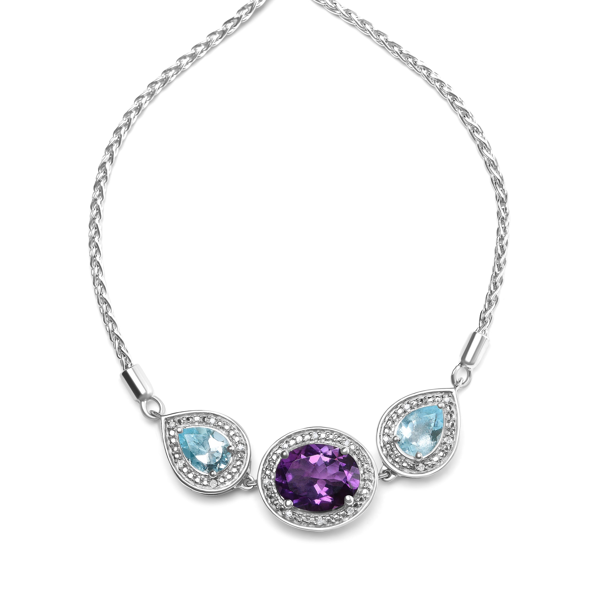 .925 Sterling Silver Oval Amethyst and Pear Blue Topaz with Diamond Accent Lariat 4â€-10â€ Adjustable Bolo Bracelet (H-I Color, SI1-SI2 Clarity) by Bids.com