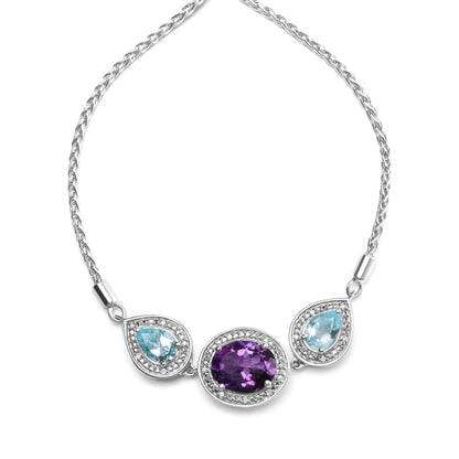 .925 Sterling Silver Oval Amethyst and Pear Blue Topaz with Diamond Accent Lariat 4â€-10â€ Adjustable Bolo Bracelet (H-I Color, SI1-SI2 Clarity) by Bids.com