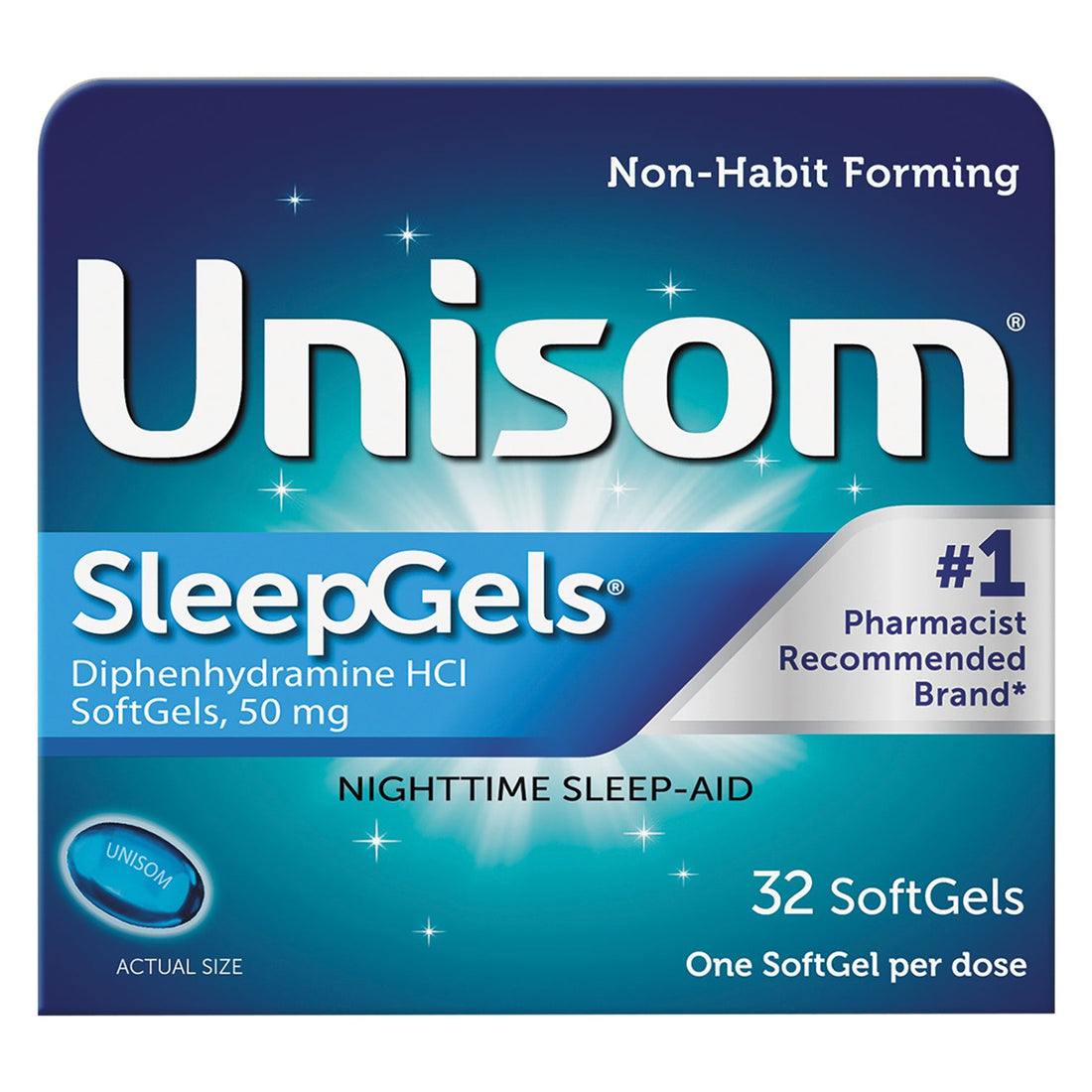 Unisom SleepGels Nighttime Sleep Aid, 50mg Diphenhydramine HCl, 32 Softgels by Pasteur Pharmacy