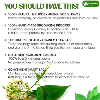 Premium Gymnema Leaf Tea Bags for Diabetics, 100% Natural &amp; Pure from Gymnema Leaves.