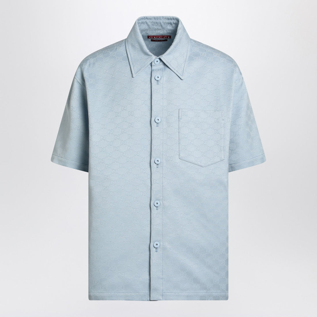 Gucci Light Blue Cotton Shirt With Gg Jacquard Men by Luosophy