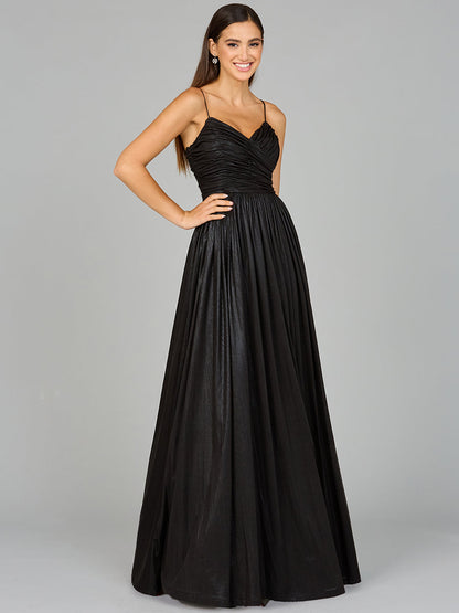 High Slit Metallic Jersey Dress by Lara New York