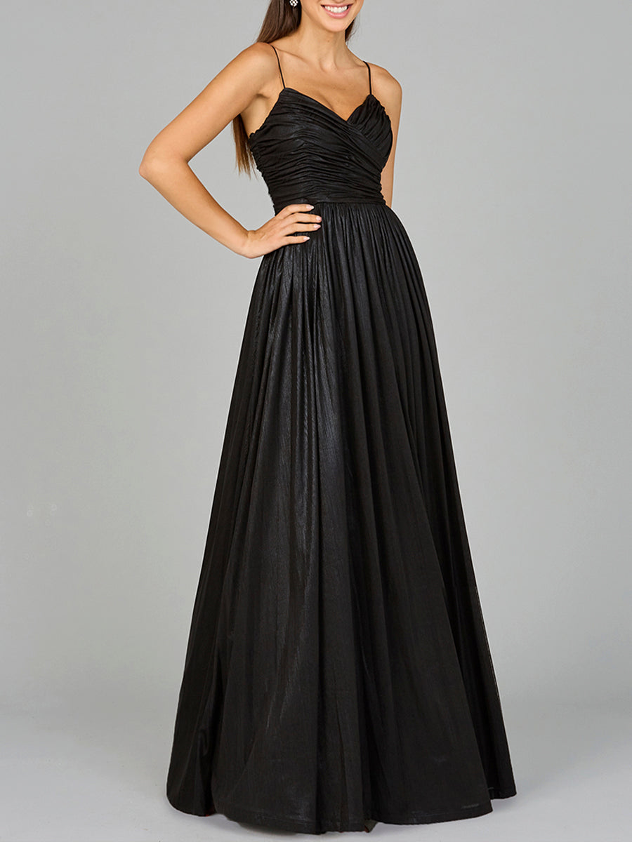 High Slit Metallic Jersey Dress by Lara New York