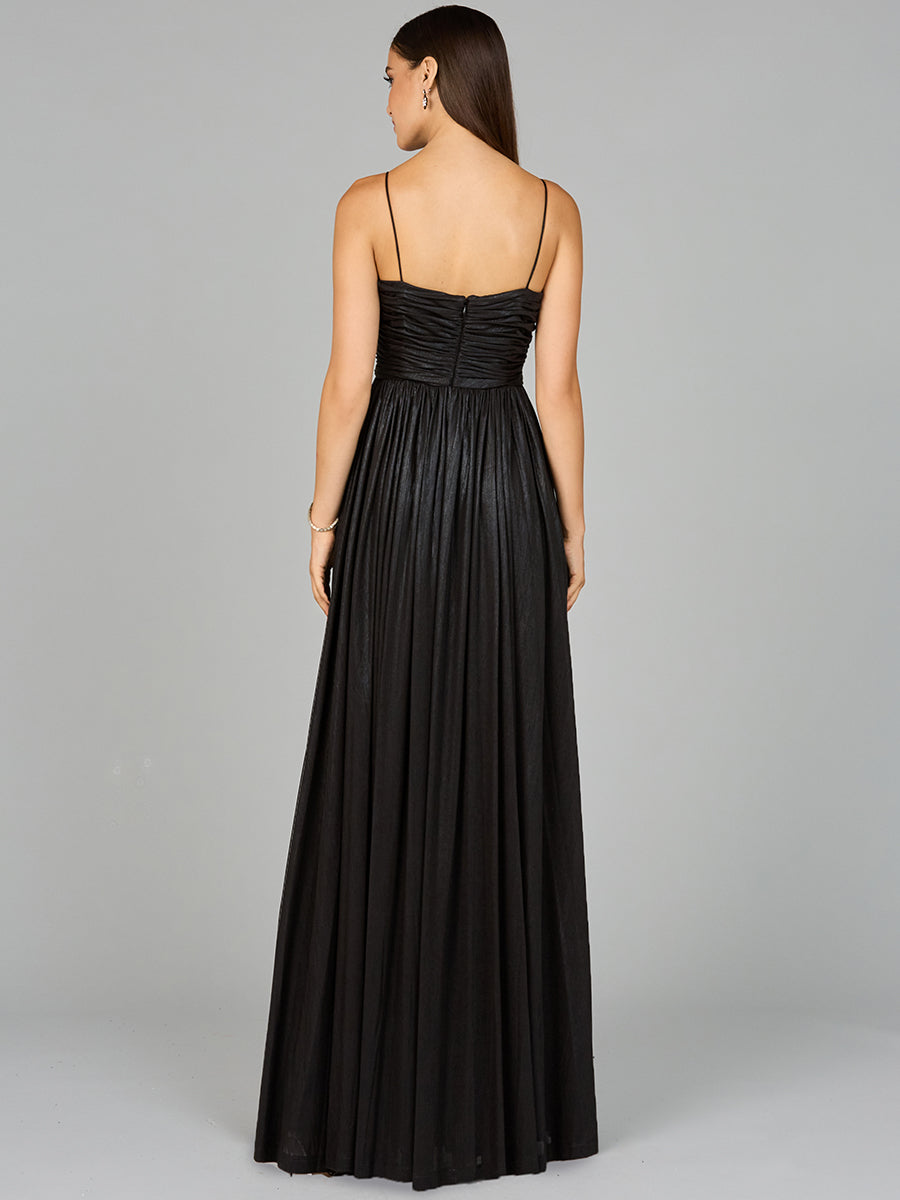High Slit Metallic Jersey Dress by Lara New York