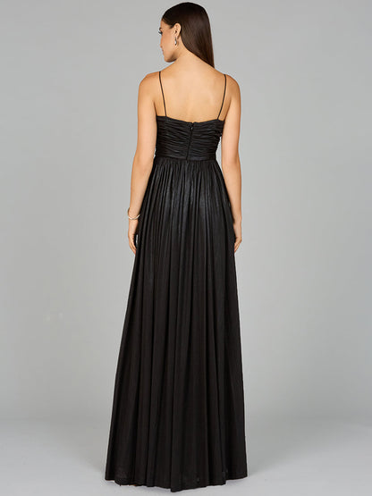 High Slit Metallic Jersey Dress by Lara New York