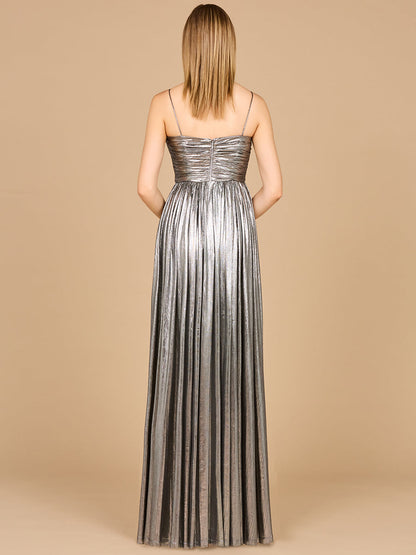 High Slit Metallic Jersey Dress by Lara New York