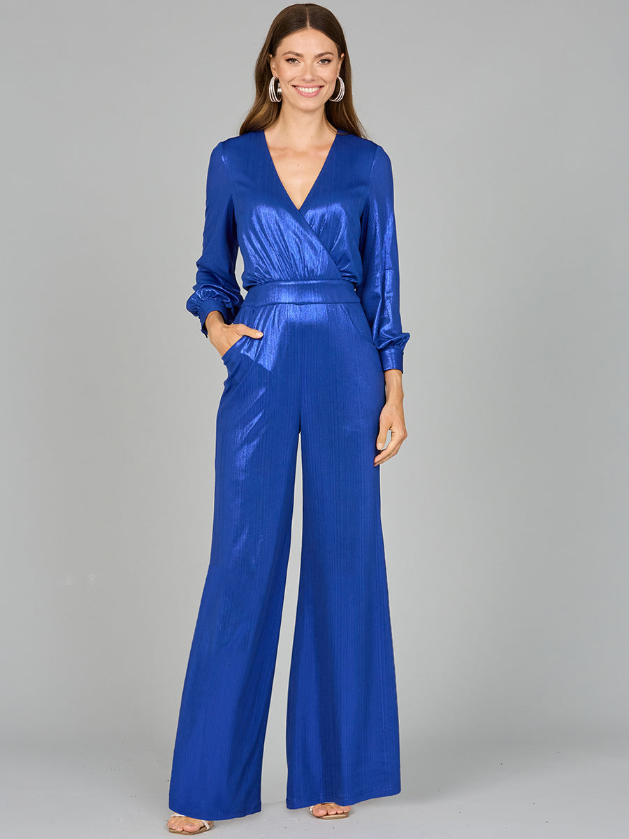Metallic Shimmer Jumpsuit with Pockets - OUTLET by Lara New York
