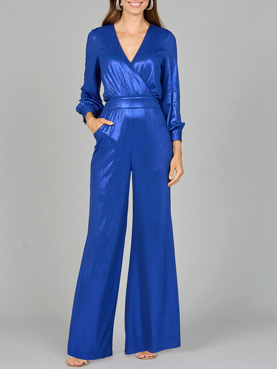 Metallic Shimmer Jumpsuit with Pockets - OUTLET by Lara New York