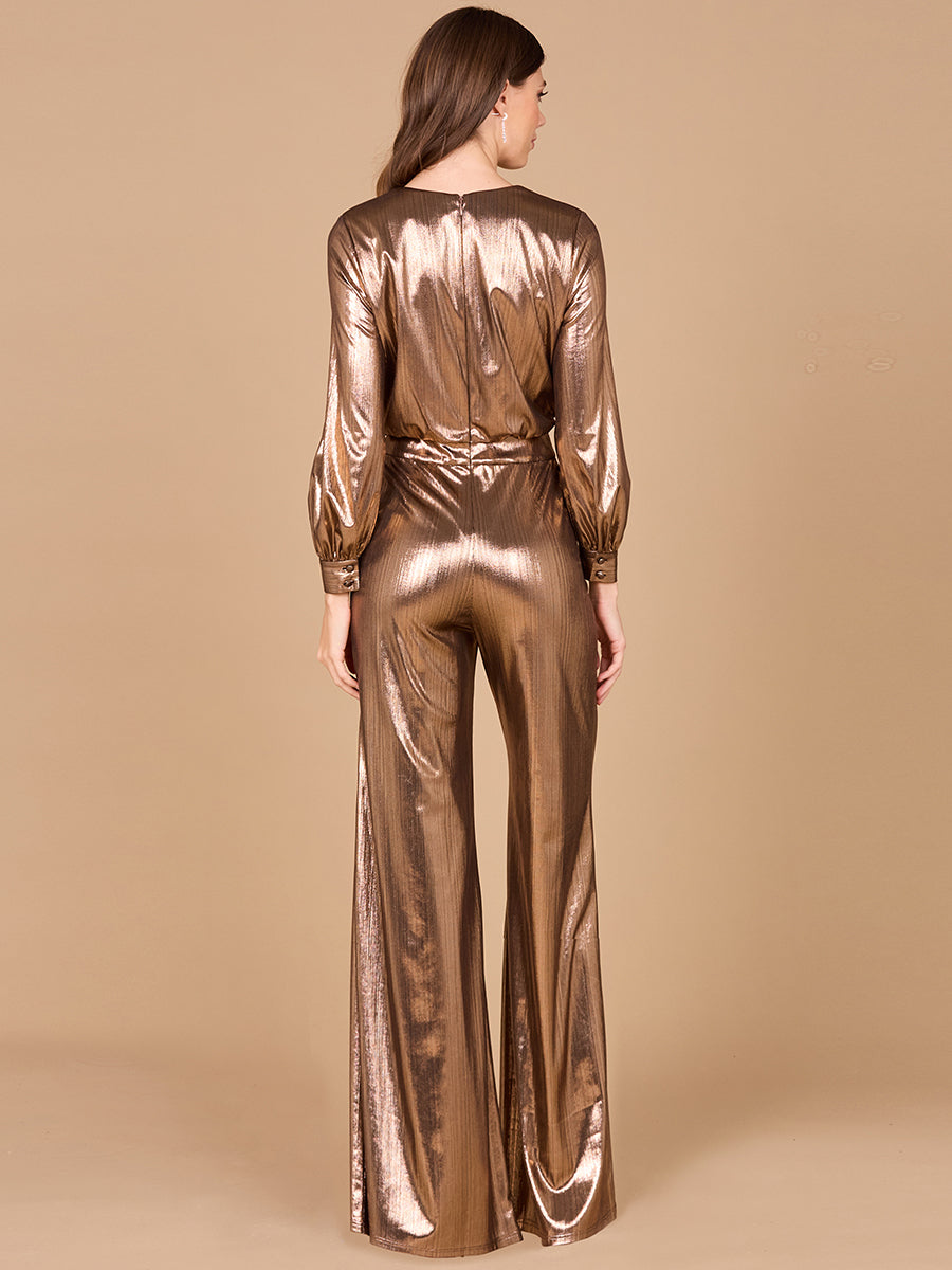 Metallic Shimmer Jumpsuit with Pockets - OUTLET by Lara New York