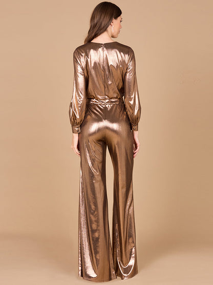 Metallic Shimmer Jumpsuit with Pockets - OUTLET by Lara New York