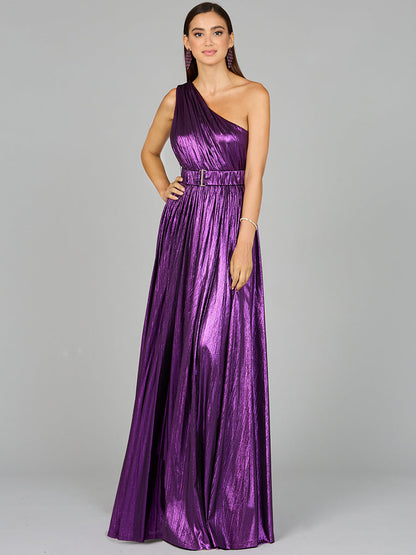 One Shoulder Metallic Dress - OUTLET by Lara New York