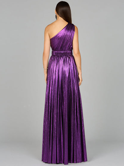 One Shoulder Metallic Dress - OUTLET by Lara New York