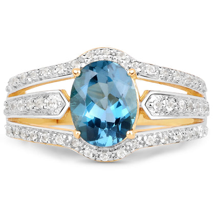14K Yellow Gold Plated 2.30 Carat Genuine London Blue Topaz and White Topaz .925 Sterling Silver Ring by Bids.com