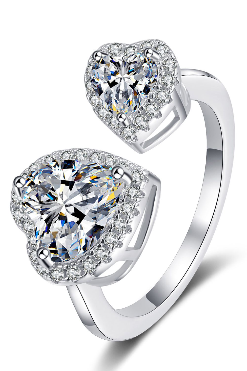 Sparkala™ Open Double Heart Ring (Platinum Over Pure Sterling Silver) by Sparkala