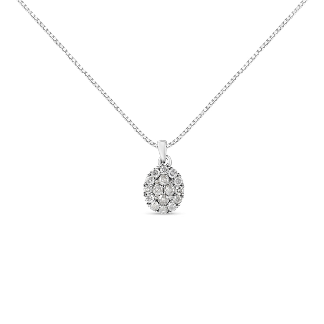 .925 Sterling Silver 1 1/2 Cttw Diamond Oval Cluster Pendant Necklace (I-J Color, I2-I3 Clarity) - 18" - DestGlow